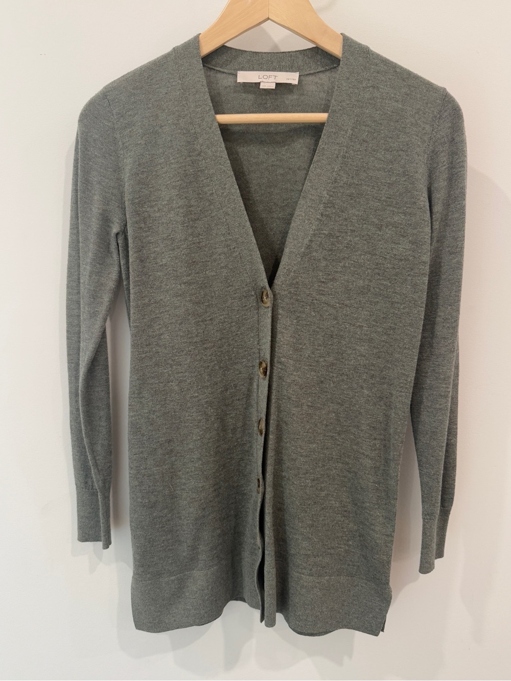 LOFT Wool Blend Cardigan XS Fern Moss Green V-Neck Button Front Fall Sweater
